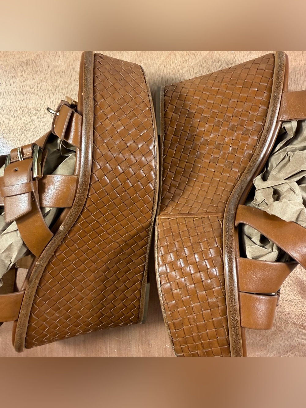 Michael Kors Collection Varick Brown Leather Platform Wedge Sandals Sz 37 Italy - Picture 7 of 16